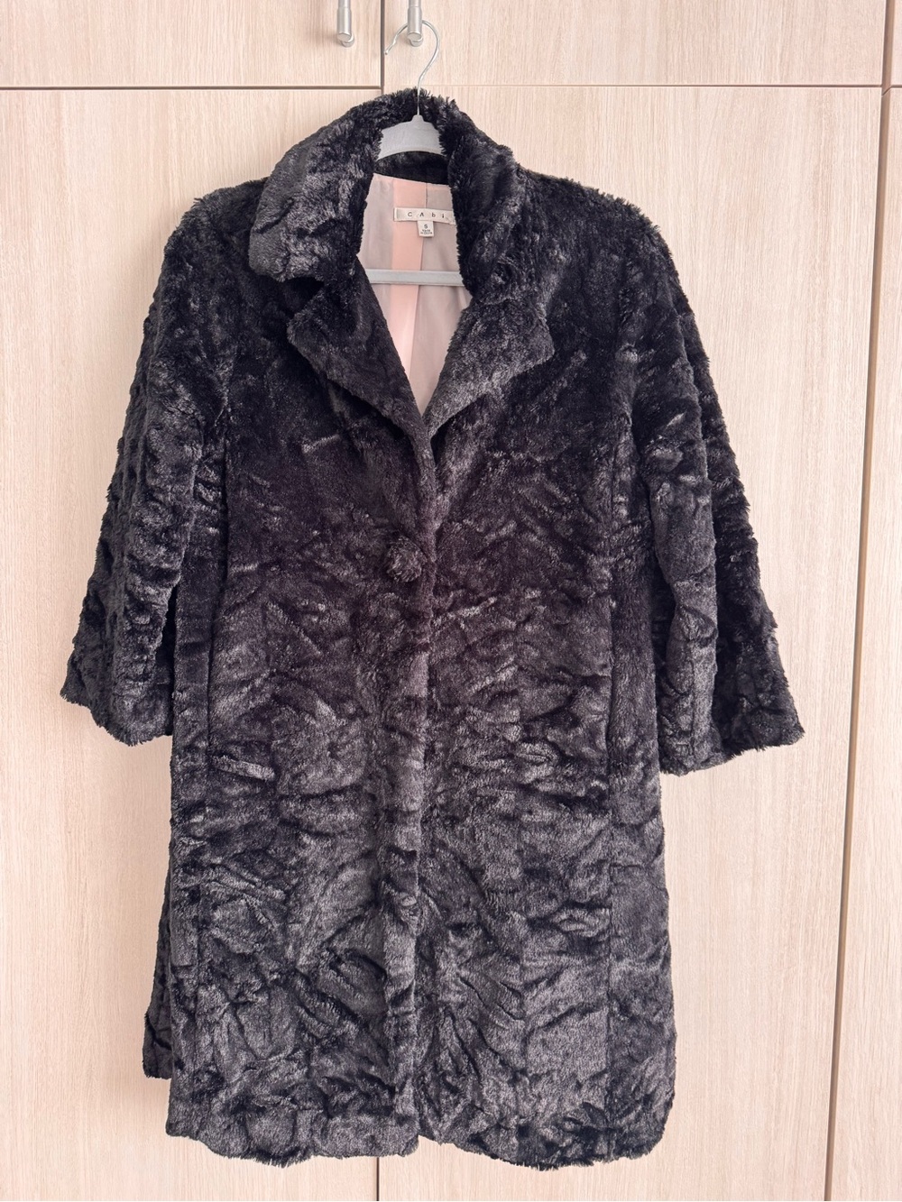 CAbi Black Faux Fur Teddy Coat Sz s